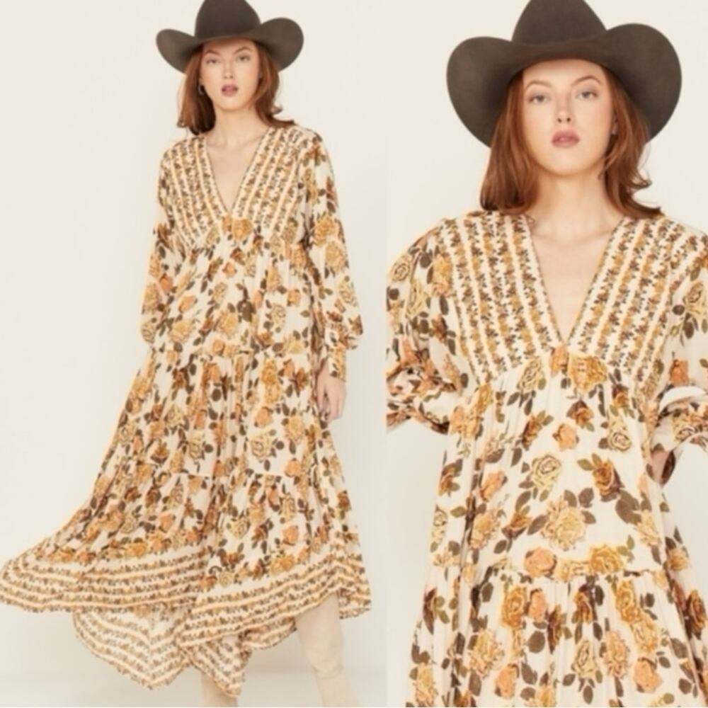 Free People Cream Maxi Dress with Mustard Floral Print - Picture 8 of 16